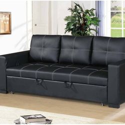 CONVERTIBLE SOFA BLACK FAUX LEATHER NEW IN BOX ☎️ 1714586,2564