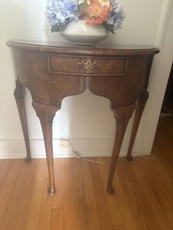 Antique Burr Walnut Demi Lune Console Table