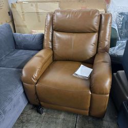Chita Isaac Genuine Leather Wall Hugger Power Recliner with Power Headrest(small scratch)