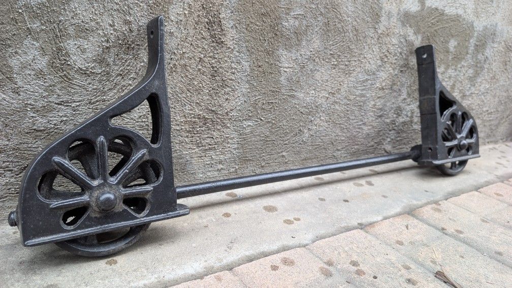 Antique Ladder Wheels Cast Iron Rolling Library Stair Wheel Set 5" Casters Vintage Industrial Steampunk Decor 