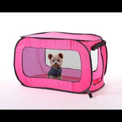 Collapsible Pop Up Kennel - Pink/black