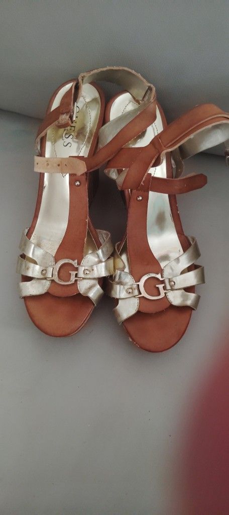 Guess Gold & Brown Wedge Heels Size 10.5