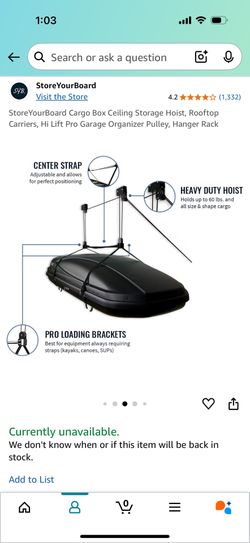 Cargo, SUP, Kayak Ceiling Hoist