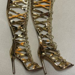 Metallic Gold Gladiator Heels, Party Shoes 