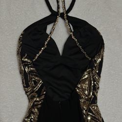 Vestido Largo  Negro Con Dorado 