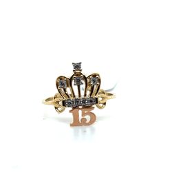 14kt Gold Cubic Zirconia Crown 15 Ring 1.93grams Size 6 163188 5
