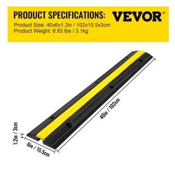 290]VEVOR 4 Pack of 1-Channel Rubber Cable Protector Ramps Heavy Duty 22046Lbs Load Capacity Cable Wire Cord Cover Ramp Speed Bump Driveway Hose Cable