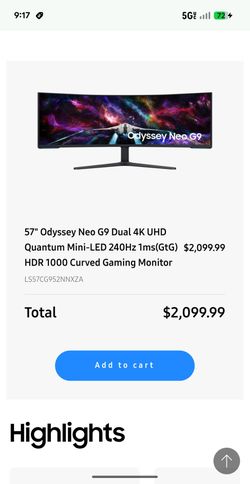 57" Odyssey Neo G9 Dual 4K | HDR 1000 | 240Hz | Mini-LED | Gaming Monitor