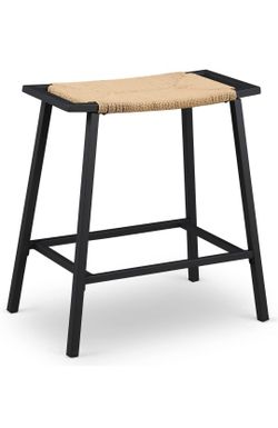OUllUO 26" Black Bar Stools, Counter Height Stools Set of 1,Saddle Kitchen Stools for Island,Backless Wicker Bar Stools for Kitchen Counter,Weather Pr