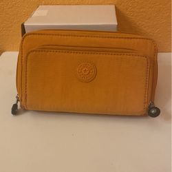 Kipling Yellow Material Double Zipper Wallet 