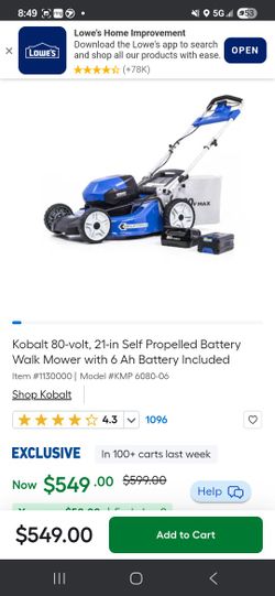 Kobolt Battery Lawnmower Like New