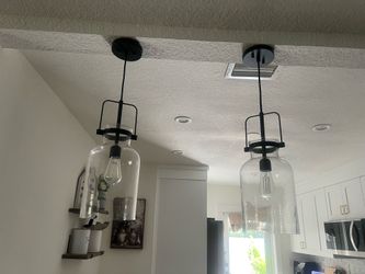 Set of 2 Oversized Glass Pendant Lights – Black