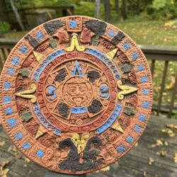 Ceramic clay Aztec Fifth Sun Calendar.