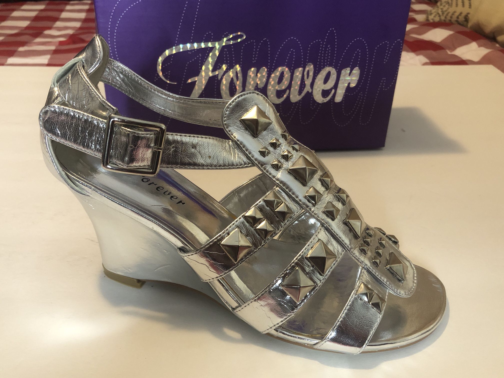 Forever Silver Wedge Heels Size 7 1/2