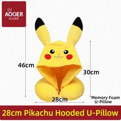 Pikachu Hooded Neck Pillow Plush U-Shaped Travel Pillow