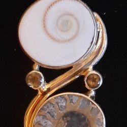 GENUINE 18" HERRINGBONE STERLING SILVER AMMONITE & PERODOT NECKLACE AMULET PENDANT PENDULUM 