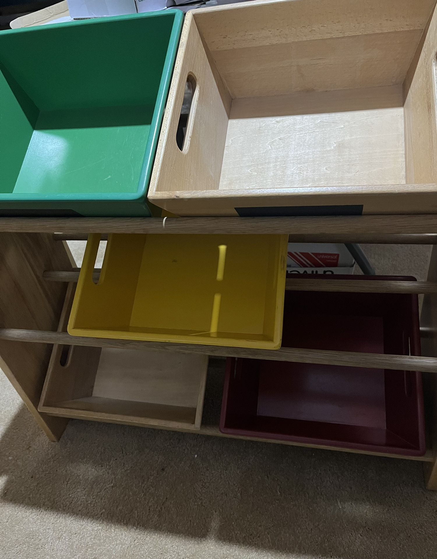 Wooden Shelf With 5 Wood Storage Bins - Great For Kids Room / Toy Storage
