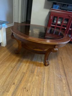 Round Wood and Glass Center Piece Table