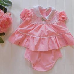 Vintage Catton Candy Clothes Baby Girls 0-6 Months Pink Dress Cover Set