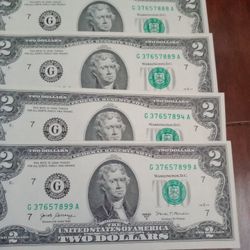 $ 2 Dollars Bills $