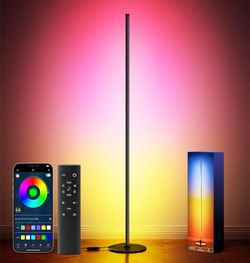 Bright LED RGB+IC Corner Floor Lamp with App, Remote Control Obsidian Black
Smart Ambient Lighting Color Changing Standing Lamps LED light