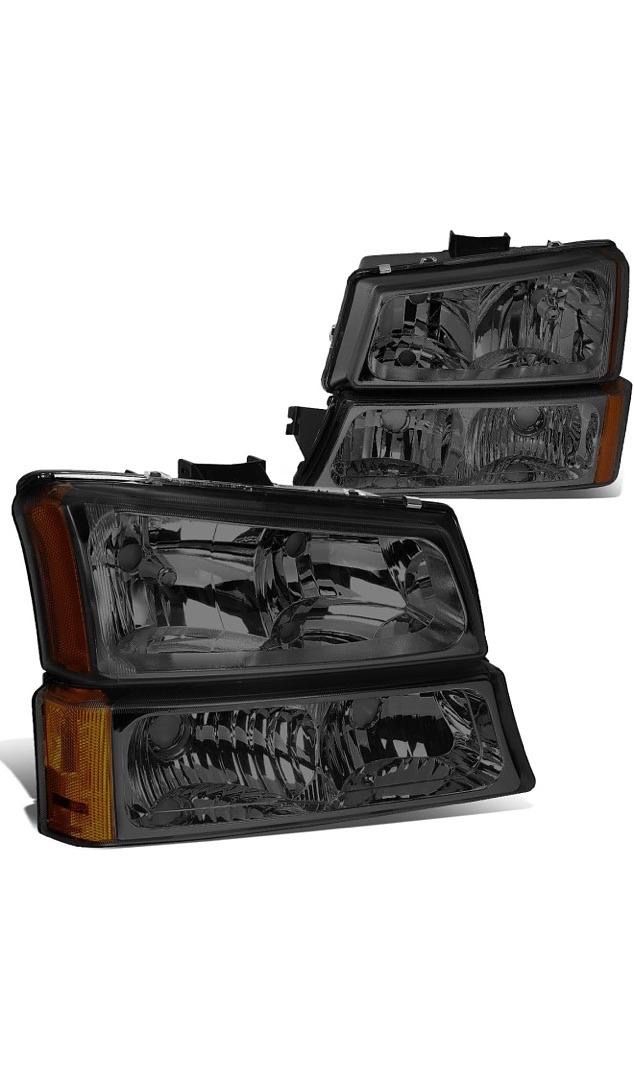03-06 Chevy Silverado Smoked Lens Headlights With Amber Corners Luces Aumadas