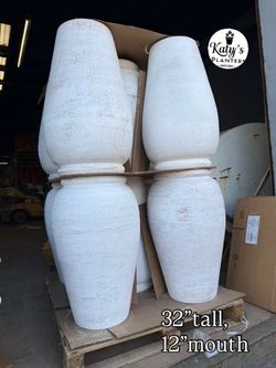 White wash clay taller urns for plants 32”H $125ea