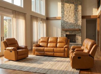 Carmel leather fully reclining three piece couch set