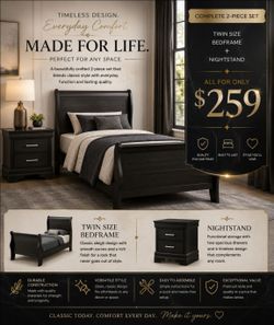 BIG SALE! BRAND NEW TWIN SIZE BEDFRAME AND NIGHTSTAND
