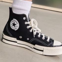 【Brand New】Converse Unisex Adults Chuck Taylor All-Star 70 Hi Plus Canvas Egret, Black Men 9, Women 11