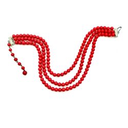Antique Red Glass Swirled Necklace 2215