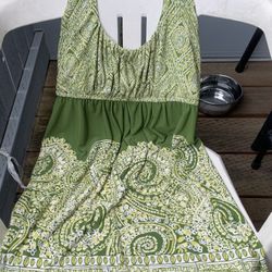 Green Aztec Paisley Halter Top Summer Mid Dress