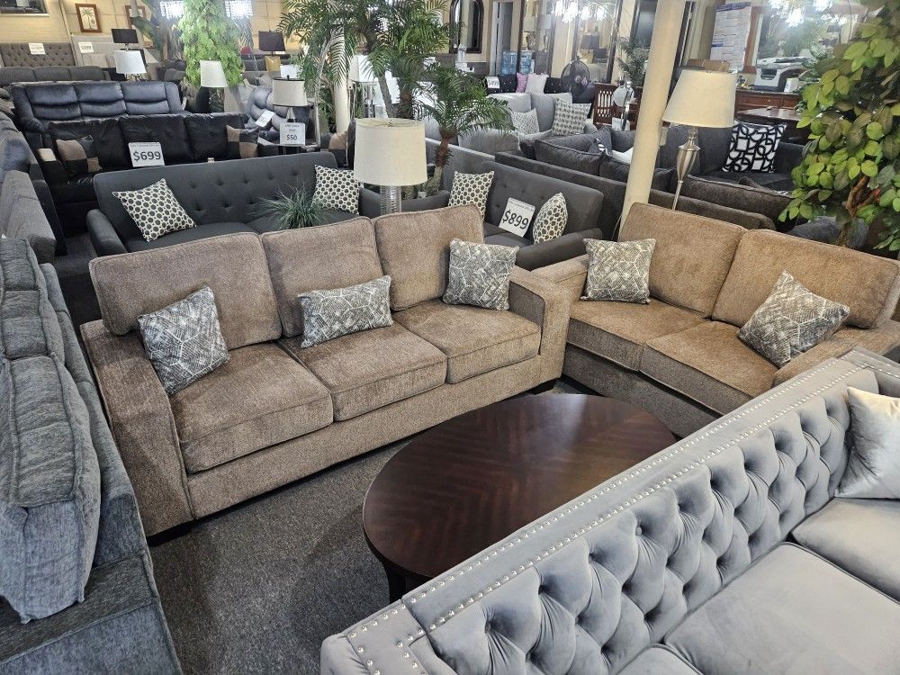 Brand New Light Brown Chenille Sofa + Loveseat 2PCs Set