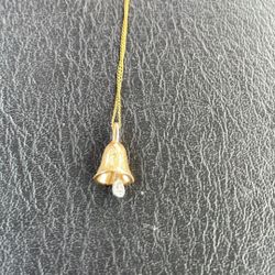 14 Kt Gold And Diamond Bell With 14 Kt Gold Necklace 