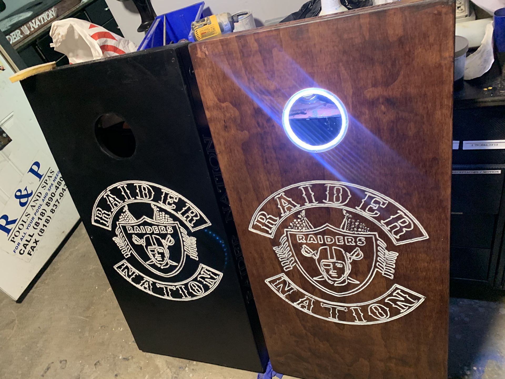 Raider Nation Corn Hole Carved beautiful and 1 of a kind