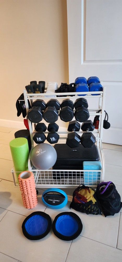 Dumbbell Rack + Assorted Dumbbells - Complete Home Gym Set Up