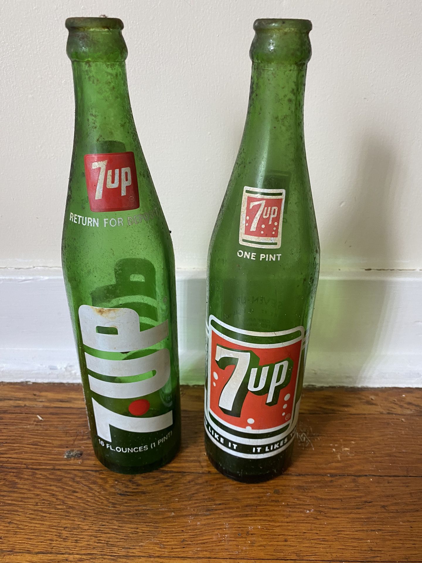 Vintage 7up Glass Bottles ( Two Sold Together )