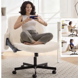 Fizzin Criss Cross Chair,Cross Legged Chair with Wheels and Arms,27" Extra Wide Seat Office Desk Chair with Flipable Back Cushion,Mid Back