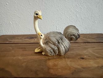 Vintage Josef Originals Japan Ostrich w/ Baby Chick Ceramic Figurine Bird