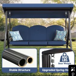 ZZW 3 Seat Metal Porch Swing with Stand 800Lbs