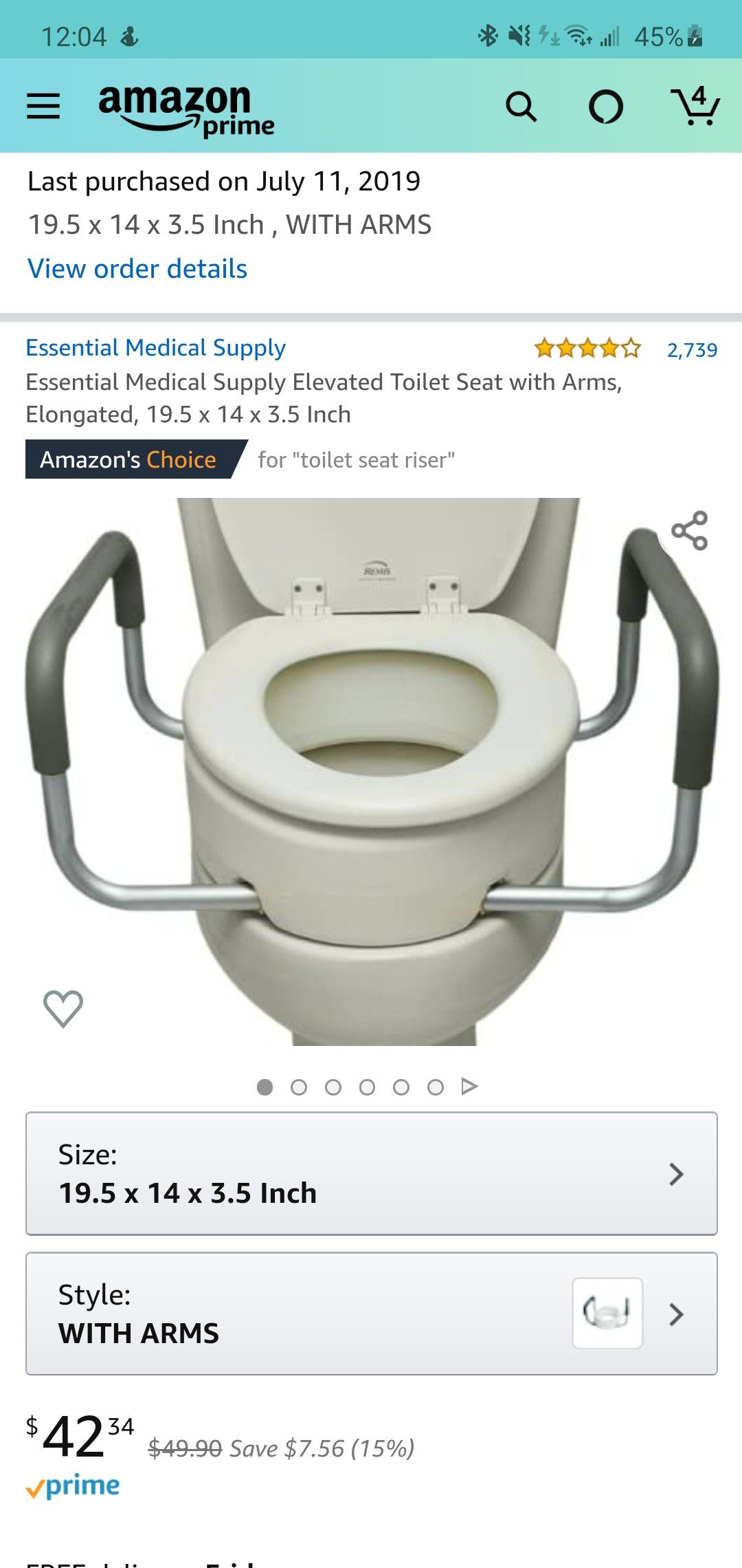 Elevated Toilet Seat with Arms, Elongated