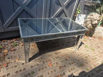 Coffee table, wood and mirror  42 x 20 n 18 inch tall