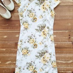 SIZE 10-12 GIRLS YELLOW FLORAL CHEONGASM QIPAO CHINESE DRESS
