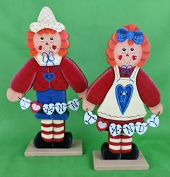Vintage Raggedy Ann Andy Wood Painted Figurines