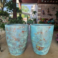 Turquoise Cone Clay Pots . (Planters) Plants, Pottery, Talavera $110 cada una.