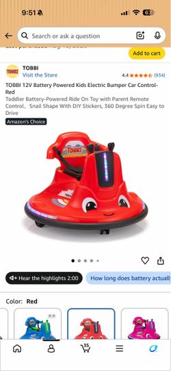 TOBBI 12V Kids Electric Bumper Car – Red