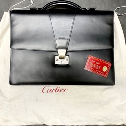 Cartier Business bag Men's Leather Briefcase, Document Case Black NO Versace Louis Vuitton Gucci Rolex Christian Dior Accessories 