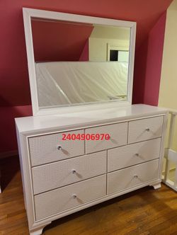 Brand new in box white color dresser and mirror special