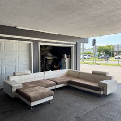 Luxury Brown Tan Sectional Couch Sofa 