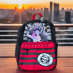 One Piece Straw Hat Crew School Backpack Red Luffy